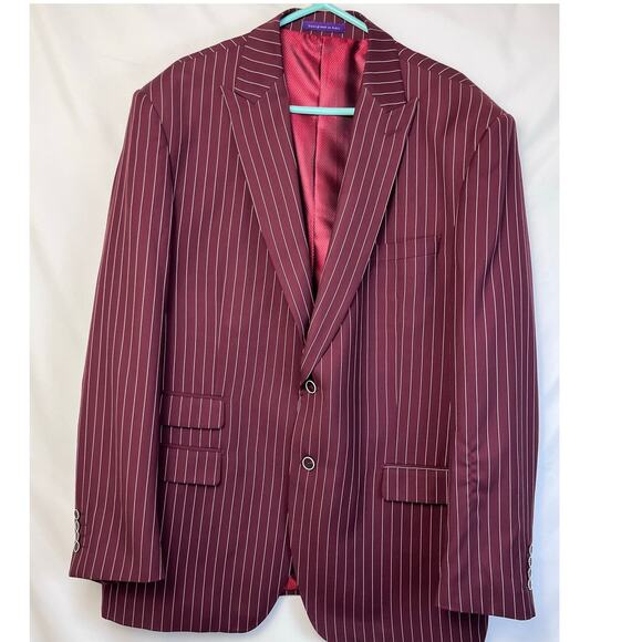 Vinci Men's Size 48L/43L Red/White 3 Piece Suit Vest, Jacket, and Pants - Picture 1 of 16